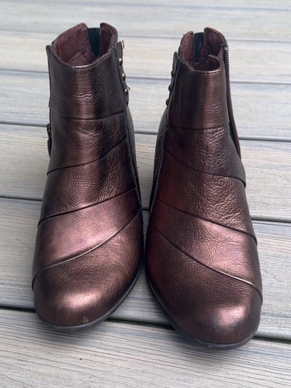 Earth Metallic Bronze Brown Ankle Booties